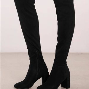 THIGH HIGH black heeled boots